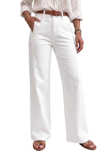 EVALESS Jeans for Women Wide Leg High Waisted Stretchy Pants,White,Size 18