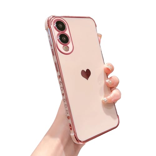 phylla for Samsung Galaxy S25 Edge 6.6” Phone Case, Cute Love Heart Gold Plated Edge Luxury Elegant Case for Women Camera Protector Soft Shockproof Protective Cover (Pink, for Samsung S25 Edge)