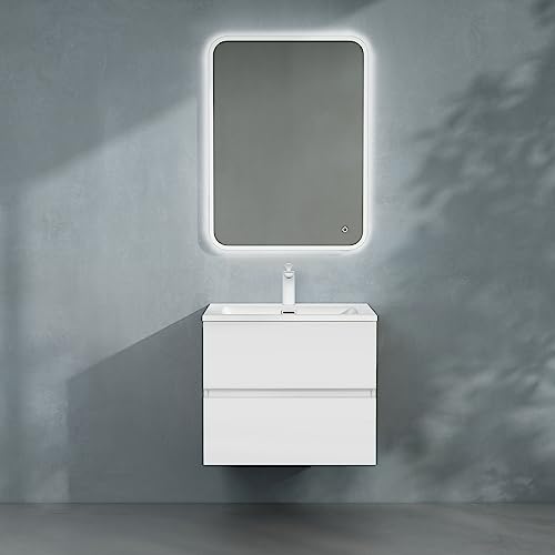 🔳 Set mobile bagno sospeso salvaspazio – Composto da base sottolavabo, lavabo integrato e specchio con illuminazione LED. Dimensioni base sottolavabo: L 60 x P 48 x H 50 cm. Finitura Bianco opaco elegante, perfetta per bagni moderni.