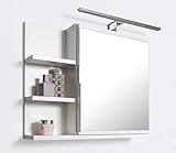 Badezimmer Spiegelschrank mit Ablagen und LED Beleuchtung, Badezimmerspiegel, Weiß Spiegelschrank, L