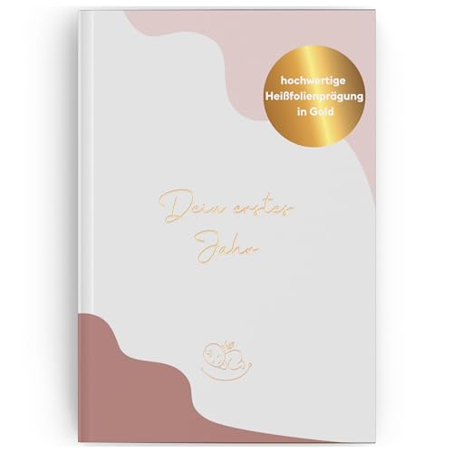 LEAF & GOLD&reg; Edles Babyalbum f&uuml;r das erste Jahr I Baby Geschenk zur Geburt f&uuml;r Junge oder M&auml;dchen I Babybuch mit goldener Folienpr&auml;gung