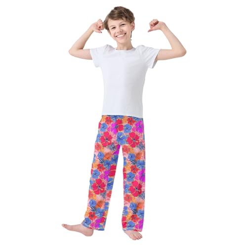 ALAZA Purple Hibiscus Flower Blossom Pajama Lounge Pants Long Sleep Pajama Bottoms with Pockets3
