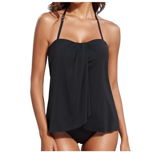 Traje de baño de 2 piezas para mujer, tankini clásico, parte superior e inferior, tirantes ajustables, traje de baño de secado rápido, Negro, XXL