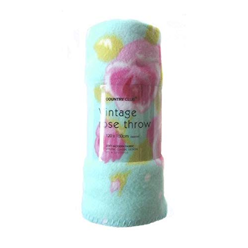 Vintage Rose. Fleece Throw / Blanket (150 x 120cm) - Blue by Beamfeature