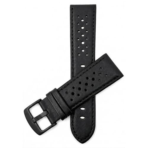 Image of Bandini Mens Leather Watch Band Strap, Vented, Racer, GT Rally, Stainless Steel Buckle, 10 Colors - 18mm, 20mm, 22mm, 24mm (Many sizes also come in Extra Long XL)
