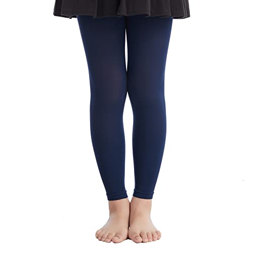 Frola Girls' Opaque Footless Tights Ultra Soft Solid Colored Dance Tights(9-11,Navy Blue) #TOP1
