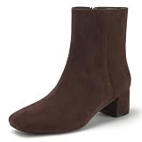 IDIFU Chocolate Brown Ankle Boots Low Chunky Block Square Toe Booties