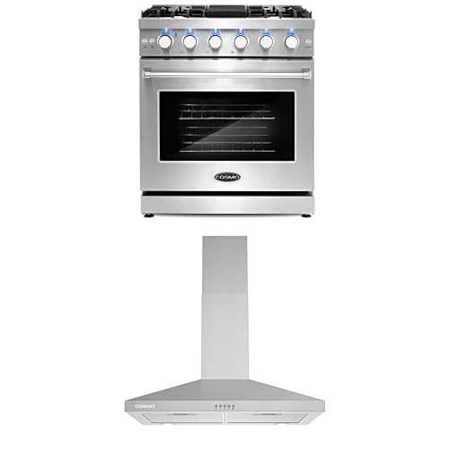 Cosmo 2-Piece Kitchen Package, 30" Gas Range & Wall Mount Range Hood