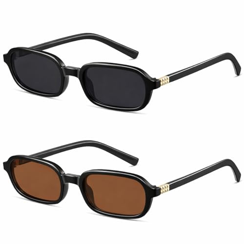 Kit 2 Óculos de Sol Retrô Retangular Feminino UV400 – Estilo Vintage Anos 90, Leve, Confortável e Marcante para Uso Diário