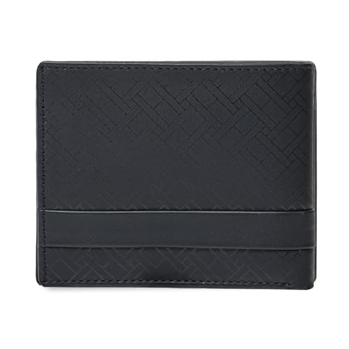Image of Tommy Hilfiger Men's Leather Wallet Berkane | Printed Black Bi-Fold with Global Coin Pocket, 4 Card Slots | Stylish Purse for Gents