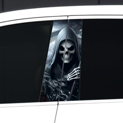 Image of Halloween Cars Body Horror Sticker, Classic Horror Movie Characters Peeking Decal Michae Waterproof Scary Vinyl Stickers for Bumper Car Decals 11in*18.89in (Blue Grey Death Reaper)