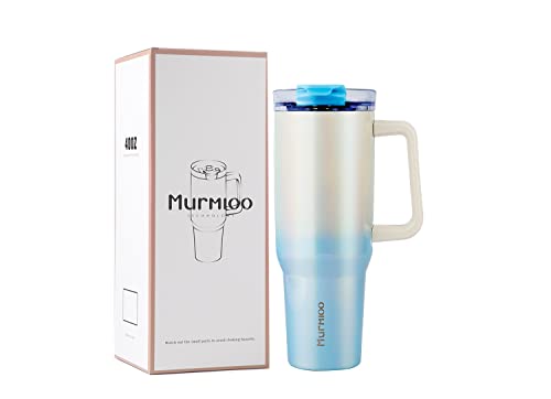 Murmioo 40Oz Tumbler With Handle And Straw,Insulated Leak Proof Double Walled Stainless Steel Travel Mug,Reusable Water Bottle Cup，Keep Cold Ice，Hot Water For Hours(Blue White Gradient) #TOP6