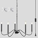 ETONIMERR Plug in Black Chandelier Lighting with Cord 5-Light Farmhouse Chandelier for Dining Room L