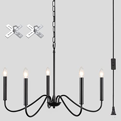 Recopilación de Cenadores favoritos de las personas. 41 ETONIMERR Lámpara de araña negra enchufable con cable, lámpara de araña de 5 luces para comedor, luces colgantes con cable enchufable, lámpara de araña al aire última...