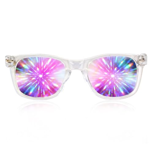 GloFX Clear Frame Extreme Line Diffraction Glasses Laser Etched for Brilliant Rainbow Light Effects Durable & Flexible Ideal for Raves & Festivals