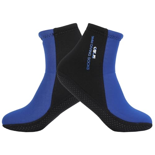 Skyone Dive Neoprene Socks Men Women, 3MM Wetsuit Scuba Socks, Sand Socks Diving Fin Socks Thermal Anti Slip Flexible (3MM Black Blue, L)