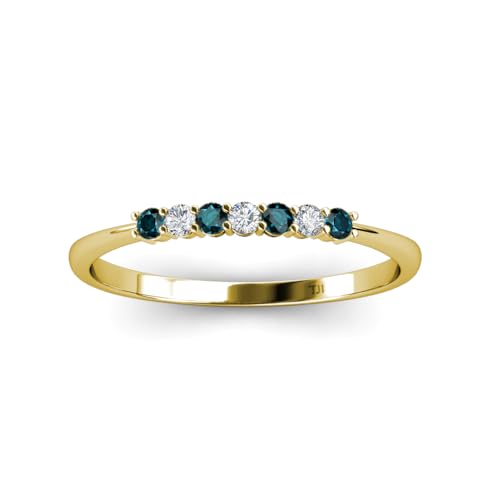 London Blue Topaz & Diamond 1/5 ctw 7 Stone Women Wedding Band Stackable 14K Gold2