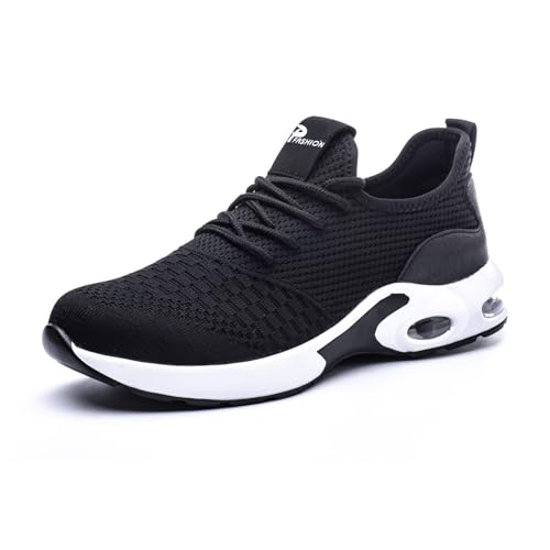 LIWEGHT Safety Shoes for Men Women Non-Slip Steel Toe Cap Trainers Mesh Breathable Lightweight Comfortable Puncture Proof Industrial Factory work Protective Black Sneakers