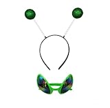VIGUEUR Green Headband with Antennae and Glasses, Alien Costume Accessories Set