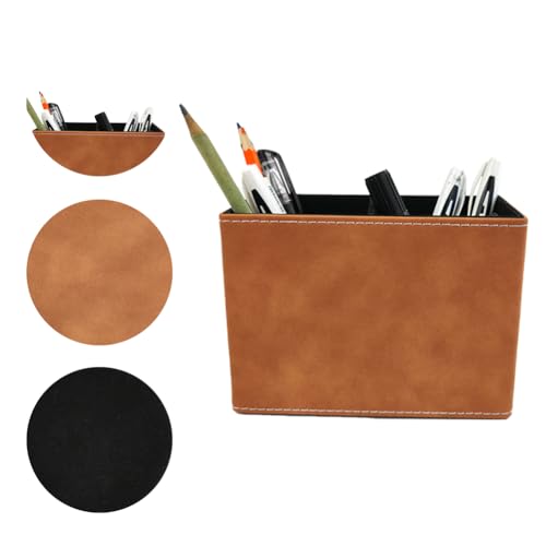 Pen Holder for Desk Pencil Organizer Cute Cup Holders Aesthetic (Yellow Brown, 5.91" x 4.33" x 2.76")