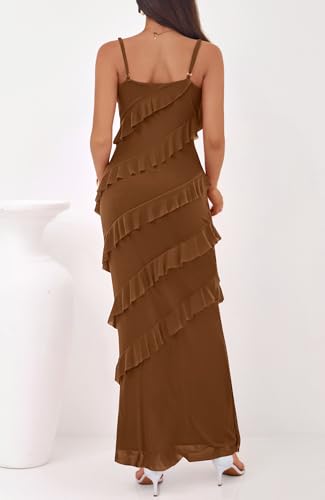 BTFBM Summer Dresses for Women 2026 Spaghetti Strap Bodcyon Solid Cocktail Wedding Guest Dress Summer Fashion Clothing (Brown,Large) — view 3