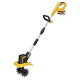 Grelawner 21V Cordless Tiller Cultivator, 400RPM Electric Rototiller with 48 Steel Tines, 4.0Ah Battery Powered Garden Tiller with 8-inch Width and 6-inch Depth, Tiller for Gardening and Soil - Yellow