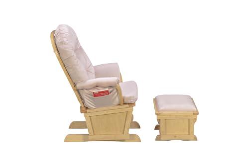 Image of Suite Bebe Madison Nursery Rocking Chair with Ottoman, Wooden Glider for Baby Nursing, Smooth Gliding Rocker, Natural Wood and Pink Fabric