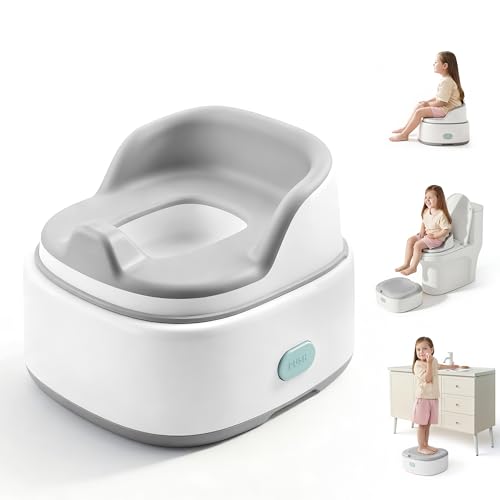 Image of lalalark 3-in-1 Toddler Potty Training Toilet, Baby Potty Training Seat & Step Stool with Seamless TPE Seat, Extended Splash Guard, Easy-Clean Non-Absorbent Chair Toilet Trainer for Home Travels