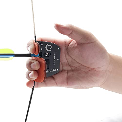 Perogen Archery Finger Tab Cow Leather Pad +Aluminum Plate,Adjustable Finger Tab For Archery (Black-L) #TOP2