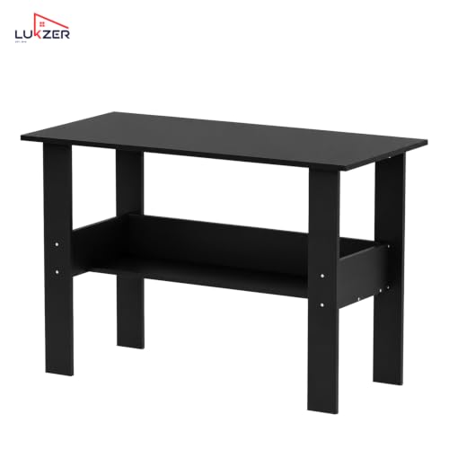 Image of Lukzer Premium Engineered Wood Computer Desk with One Tier Shelves | ST-005 /Black | Laptop Study Table for Office Home Workstation Writing Modern Desk (110 x 55 x 77 cm)
