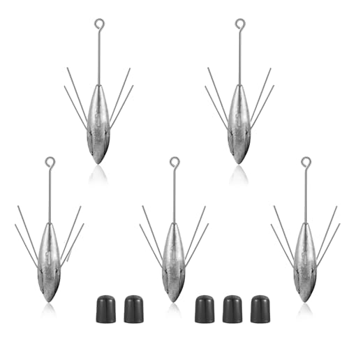 5 Pcs Sputnik Sinkers Surf Fishing Weight, Fishing Equipment Long Tail Fishing Weights Saltwater Surf Casting Sinkers,Fishing Weights Sinkers Spider Weights Surf Casting Sinkers (1 Ounces)