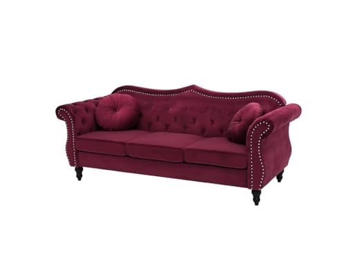 Image of Classic 3+2= 5 Seater Sofa Set Luxury Chesterfield Modern Fahionalable Sleeper Sofa for Living Room, Dining Room, (3+2 Burgundy Beige)