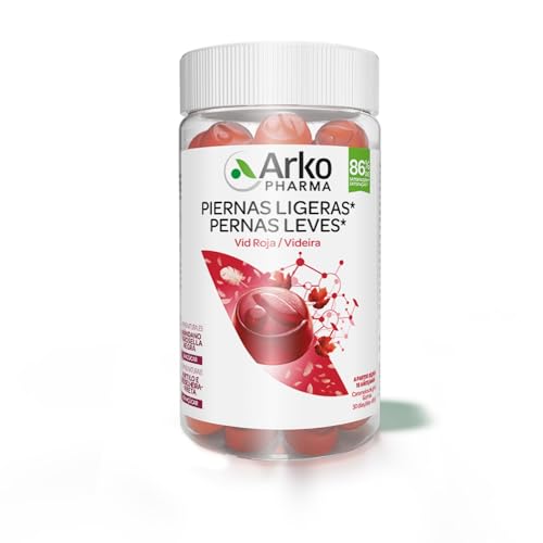 Arkopharma, Arkogummies Piernas Ligeras, 60 caramelos de goma sin azúcar, la Vid Roja mejora la circulación para unas piernas más ligeras, a partir de 18 años y para veganos, complemento alimenticio