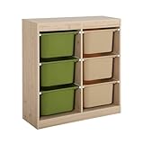 A hauteur d'enfant sweeek - Meuble de Rangement Enfant 6 bacs de Rangement en Plastique Vert Olive Taupe - Sora