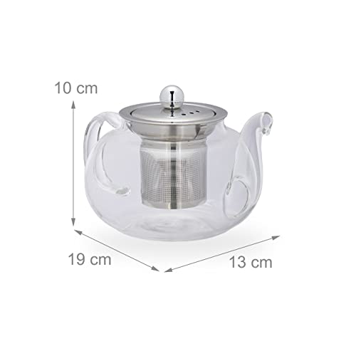 Relaxdays Tetera con Infusor, 600 ml, Vidrio Borosilicato, Acero Inoxidable, Jarrita Té a Granel, Transparente/Plateado - Imagen 5