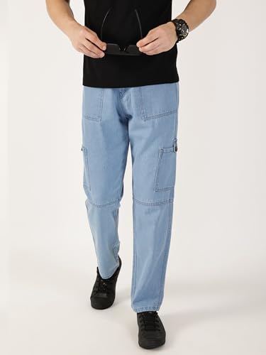 Image of Thomas Scott Mens Mid Rise Relaxed Fit Cotton Cargo Jeans