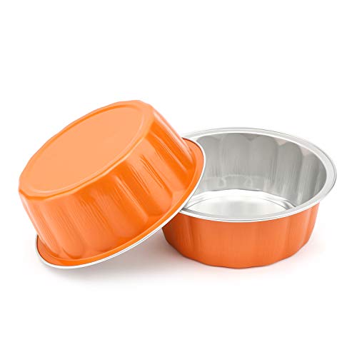 Disposable Ramekins For Baking, Beasea 8 Oz 50 Pack Aluminum Foil Cups With Lids, Disposable Creme Brulee Muffin Cupcake Baking Cup Mini Pudding Cups For Party Wedding Birthday - Orange #TOP5