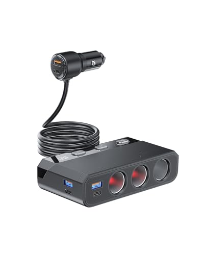 Image of YANTU Cigarette Lighter Adapter 345W, Car Cigarette Lighter Splitter with QC3.0+PD 225W Fast Charging, 3-Socket 12V USB Outlet, Multi Port Car Charger Adapter for Car Devices