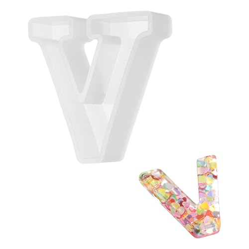 sourcing map Moldes de resina de 2.5 pulgadas, letras del alfabeto mayúscula en V 3D, moldes de silicona para hacer velas, manualidades, letreros de palabras, arte, fiesta, decoración del hogar