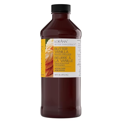 Lorann Oils Butter Vanilla Bakery Emulsion: True Essence, Ideal For Boosting Fruit Tones In Cakes, Cookies & Desserts, Gluten-Free, Keto-Friendly, Extract Substitute Essential For Your Kitchen, 16 Oz