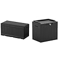 Greesum 82 Gallon and 31 Gallon Resin Deck Boxes Large Outdoor Storage Bundle for Patio Furniture, Garden Tools, and Pool Supplies