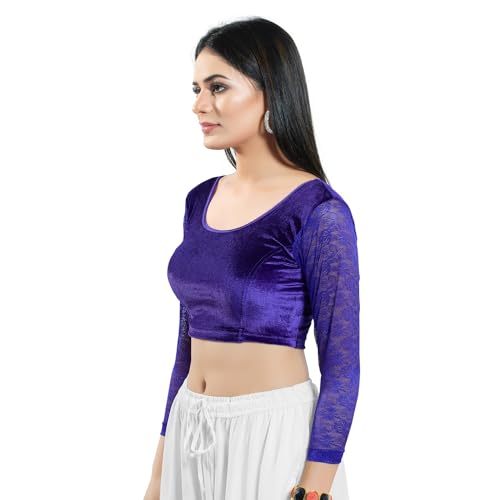 Image of Vamas Women's Velvet Non-Padded Stretchable Long Sleeve Saree Blouse (A-46)