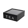 Teebox aus Holz | Teekasten in den Farben Weiß und Schwarz | Teekiste mit 6 Fächern oder als große Teebeutelbox mit 9 Fächern , Auswahl:Schwarz mit 9 Fächern