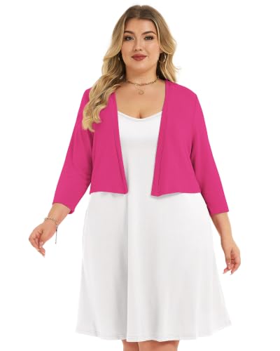 Image of Plus Size Shrugs for Women 3 /4 Sleeve Cropped Cardigan Knit Sweaters Open Front Bolero 2026