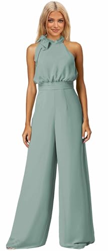 Zoghoo Eucalyptus Women Jumpsuits Dressy Halter Formal Rompers for Women Long Bridesmaid Jumpsuit Evening Party Outfits US 24