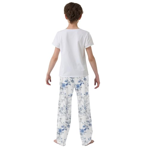 Blue Floral White Paisley Pajama Pants Long Sleep Pant Soft PJ Bottoms Sleepwear3
