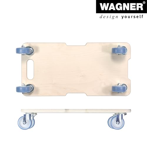 WAGNER Transportroller Transporthilfe I Schichtholz 59 x 29 x 11 cm, Tragkraft 300 kg I Möbelroller für Umzüge I Schwerlastrollbrett mit Soften Rollen I Griffmulden & Tragegriff I FSC® I Made in DE