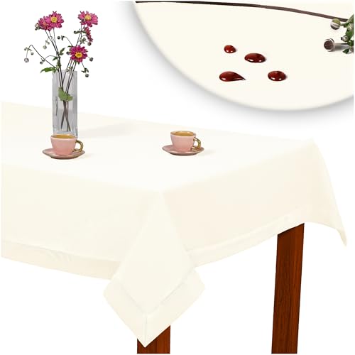invitta Tischdecke Classic Elegance Champagner 140x200 cm, Uni Glatt Elegant mit 5 cm Kuvertsaum Fleckabweisend mit Lotuseffekt 100prozent Polyester, O5 H200 377