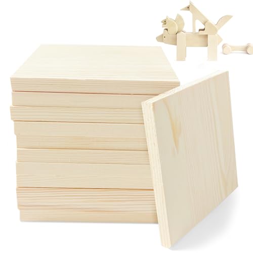 BOYIFEIJIE 12 Stück quadratische Holzblöcke 10x10x1cm - Kiefernholz Unlackiert & Glattgeschliffen - Ideal für Schnitzerei, Brandmalerei, Malen & DIY-Holzuntersetzer - Bastelholz für Kunst & Handwerk