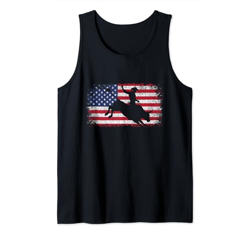 Bull Riding Partonic Bandera Americana USA Rodeo Buller Rider Camiseta sin Mangas